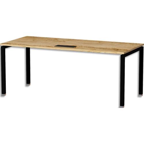 Mt international bureau droit l160xp80 plateau chêne brut et pieds u noir_0