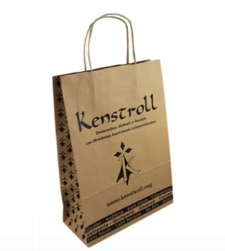 Sac papier kraft brun 100g - spécial librairie - poignées torsadées brunes - impression partielle une couleur_0