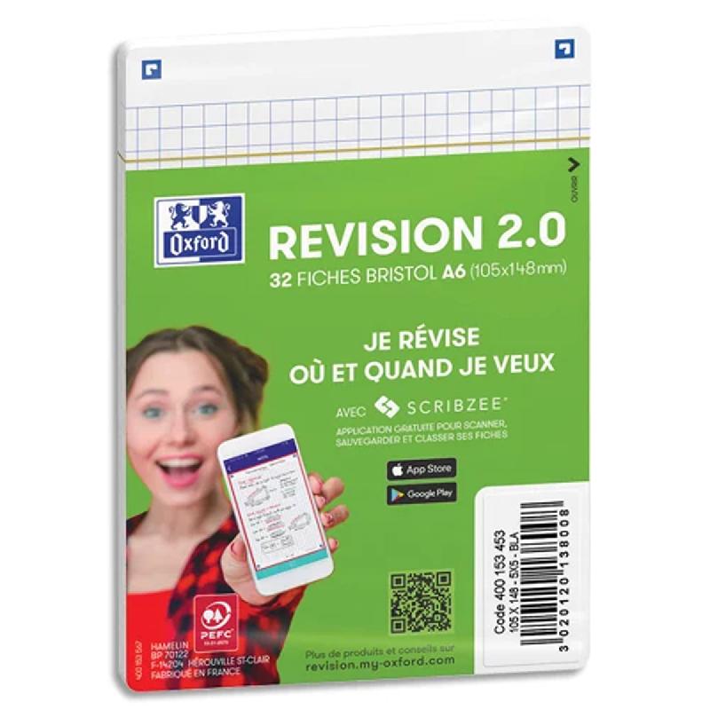 Oxford - Sachet De 50 Fiches Bristol 105x148 Mm - Quadrillé 5x5, Perforées, Blanc