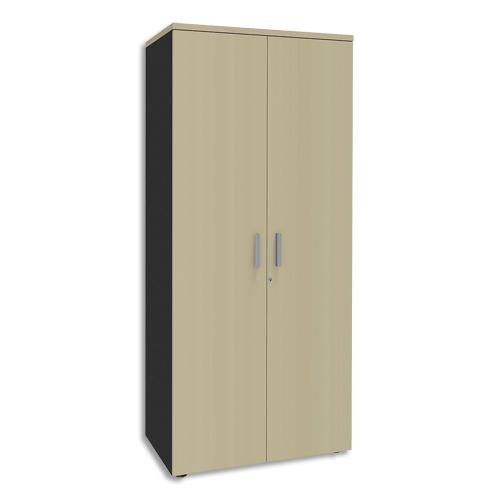 Simmob armoire haute 2 portes steely erable carbone en bois - dimensions : l80 x h180 x p47 cm_0