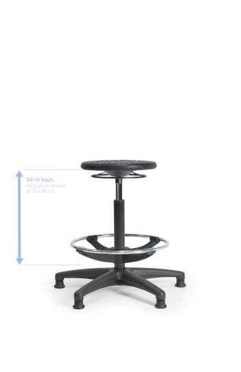 Tabouret de bureau en polyuréthane noir - réglable de 55 à 81 cm avec repose-pieds et patins_0