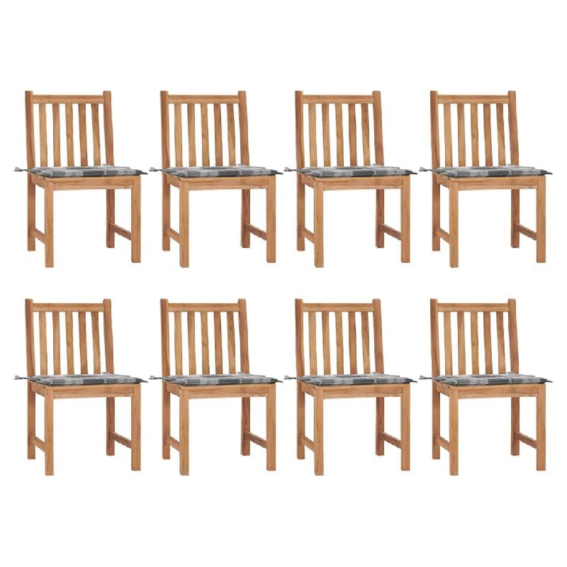 VidaXL Chaises De Jardin Lot De 8 Avec Coussins Bois De Teck Massif - multicolore 3073156_0