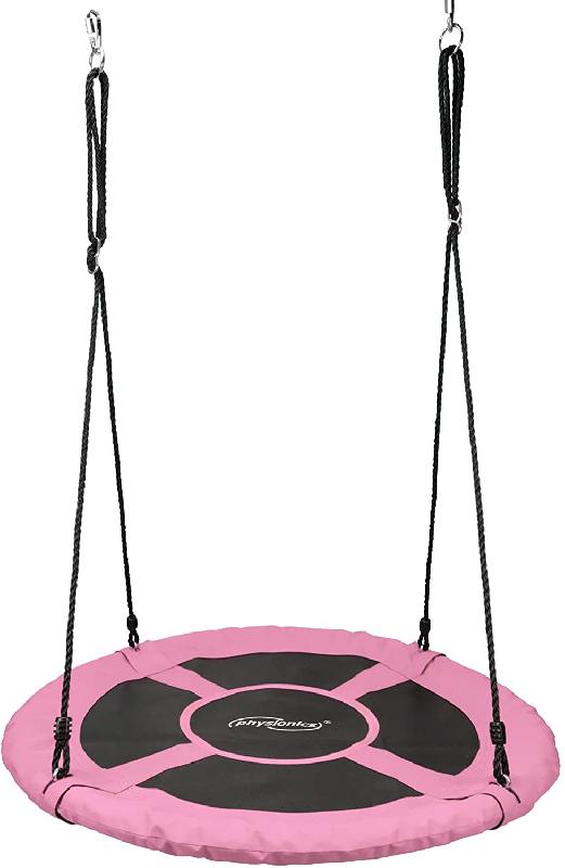 Balançoire nid d'oiseau ronde à suspendre - robuste, charge max 300 kg, diamètre 100 cm, cordes réglables, pour enfants et adultes - intérieur/extérieur - rose - 01_0000325_0