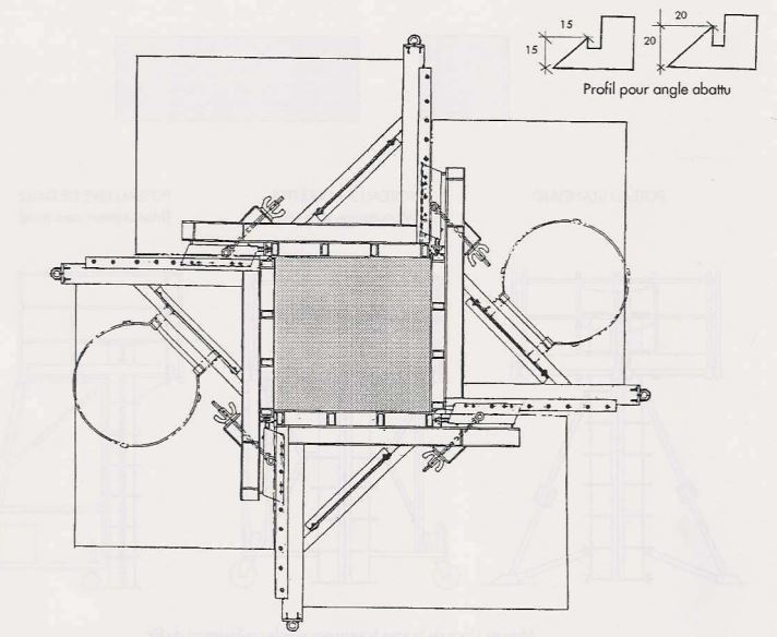 Coffrage de poteau à double ajustement avec une section de réglage de 0,05 m par brochage et en mm par vis - Aile de Moulin_0