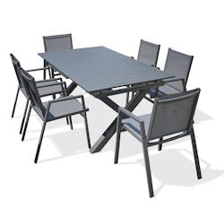 DCB GARDEN Ensemble repas de jardin 6 places en aluminium gris anthracite - FLORIDE - gris aluminium FLORIDETB240ALUA6FT_0