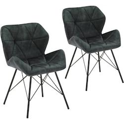 Décoshop26 - 2 chaises de salle à manger visiteur lounge en tissu velours vert foncé pieds en métal design rétro vintage FAL09101 - 3000473969603_0