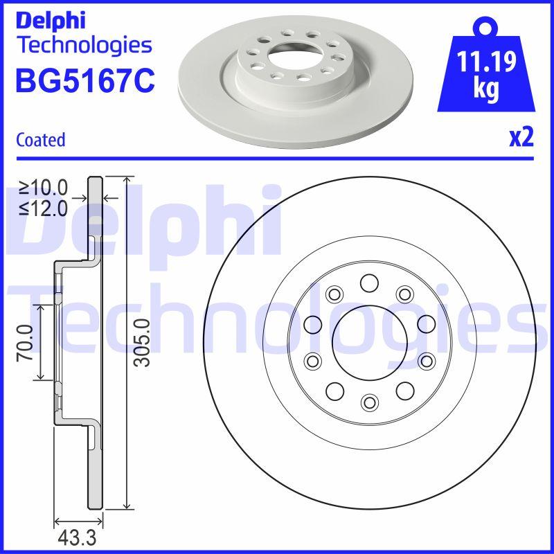 Disque de frein Delphi BG5167C - boîte de 2 disques - arrière - disque plein_0