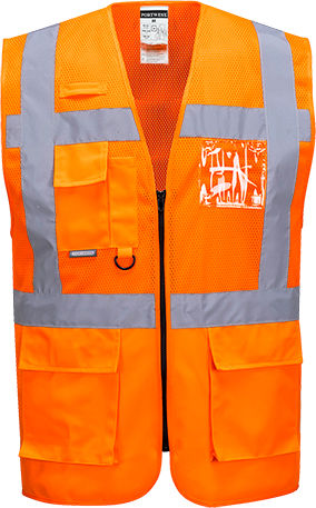 Gilet exécutive maille Madrid orange C496 - M - Certifié CE avec bandes réfléchissantes et 7 poches_0