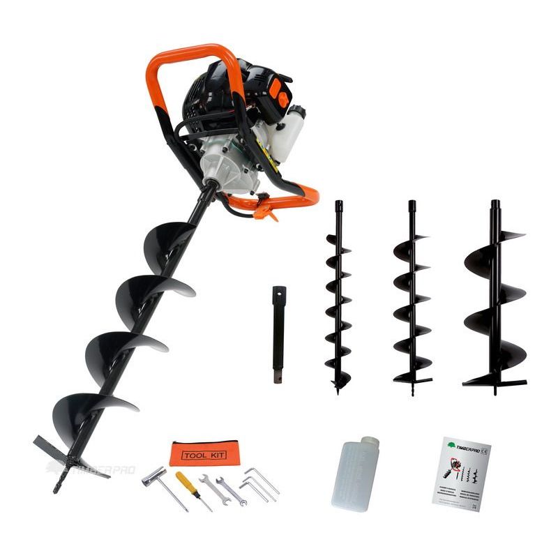 TIMBERPRO - TARIÈRE THERMIQUE 52 CM3, 3CV, 3 MÊCHES 100, 150, 200 + RALLONGE