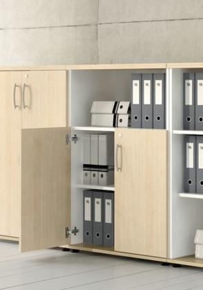 Armoire  avec niche bibliothèque et portes battantes - MDD - Wengé, Gris aluminium_0