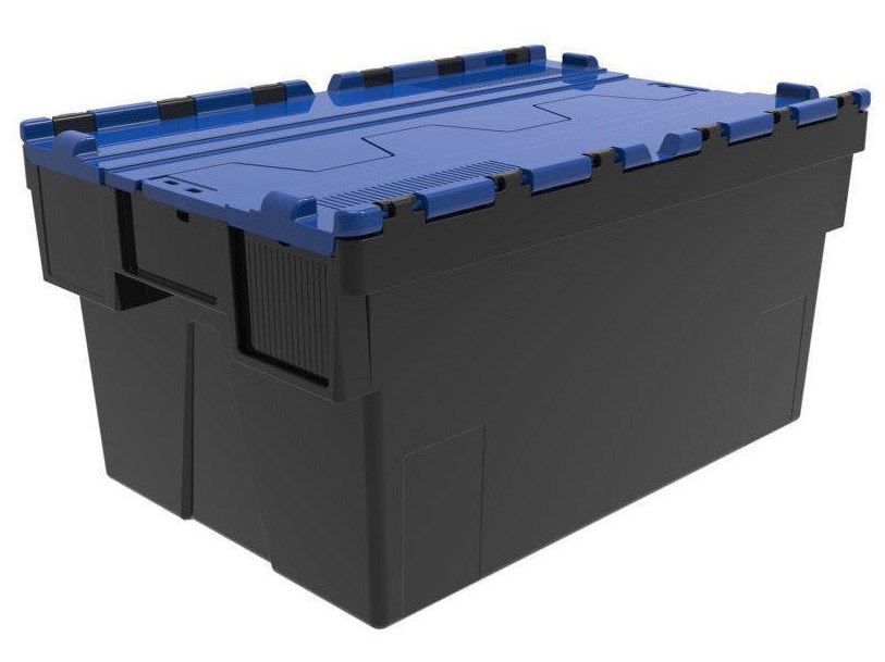 BAC NAVETTE 63 LITRES 600X400 COUVERCLE BLEU H.365 MM