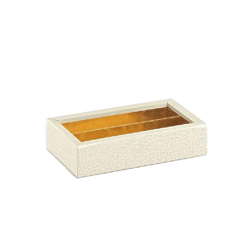 Boite chocolats carton blanc intérieur or à fenêtre 14,5x7,5x3,5cm - par 50_0
