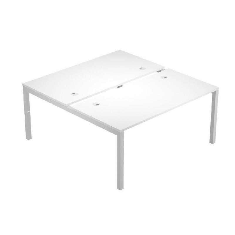 BUREAU BENCH 2 POSTES EMINENCE - 160 X 168 CM - PLATEAU BLANC PIETEMENT ARCHE ALUMINIUM