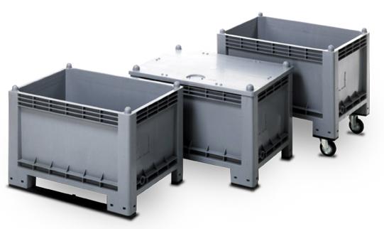 Caisse-palette plastique à 4 pieds, 2 ou 3 semelles, avec ou sans roues - 1040x640mm, 1000x700mm, 1200x800mm ou 1200x1000mm - Fond et parois pleins ou ajourés_0