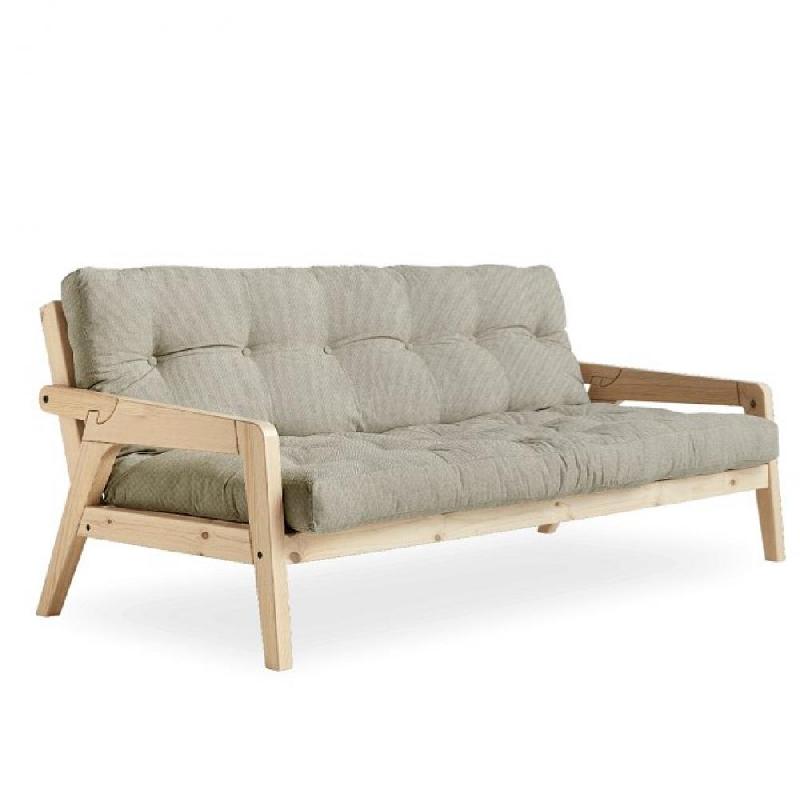 Canapé convertible futon GRAB - Pin naturel - Tissu lin - Couchage 130 x 190 cm - Style scandinave_0