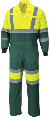 Combinaison réfléchissante hi-vis jaune/vert E052 - Certifiée CE - Taille L - Polyester/Coton avec bandes réfléchissantes_0
