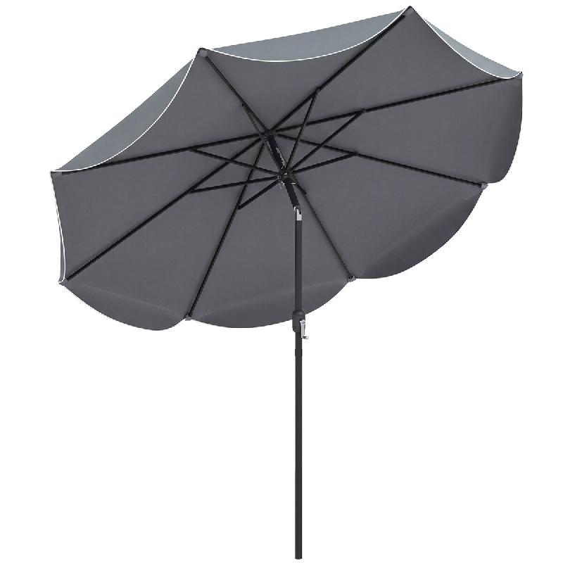 COSTWAY parasol jardin 270cm manivelle avec volant, inclinable 30° des deux côtés, balcon terrasse (Gris) - gris métal ZB35435SD_0