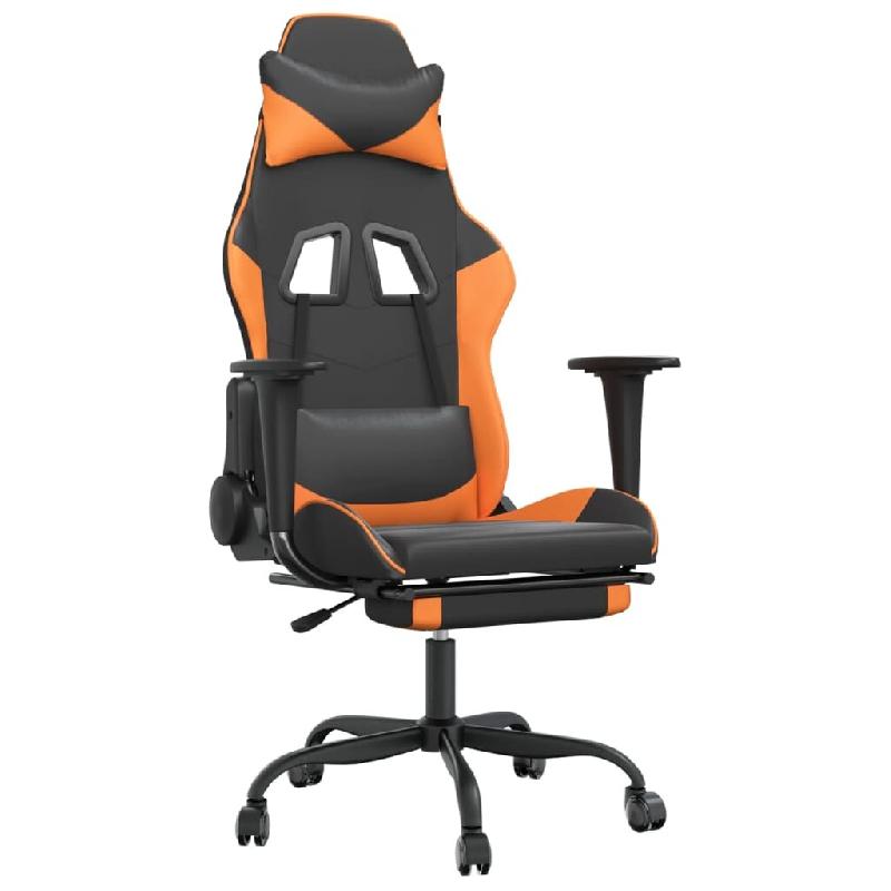 Décoshop26 - Fauteuil de bureau chaise gaming sur roulettes avec repose-pieds en PVC noir et orange DEC025787 - noir 3000255452033_0