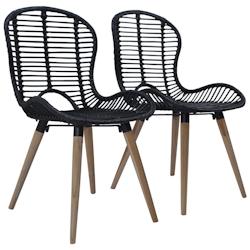 Décoshop26 - Set de 2 chaises de salle à manger design rustique en rotin naturel noir pieds en bois DEC025552 - noir 3000255309337_0