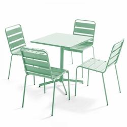 Oviala Business Ensemble table carré et 4 chaises en métal vert sauge - Oviala - vert acier 109190_0