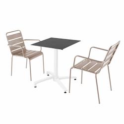 Oviala Business Ensemble table de terrasse stratifié noir et 2 fauteuils taupe - Oviala - gris métal 110765_0