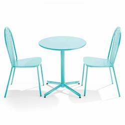 Oviala Business Ensemble table et 2 chaises de terrasse bistrot en métal turquoise - Oviala - bleu acier 109511_0
