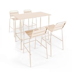 Oviala Business Ensemble table haute et 4 chaises de bar en métal ivoire - Oviala - beige acier 109213_0