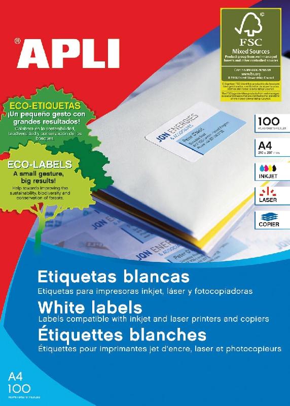 Étiquettes blanches Apli Dimensions : 105 x 37 mm (l x h), 1 600 pièces, 16 par feuille (1274) - 8410782012740_0