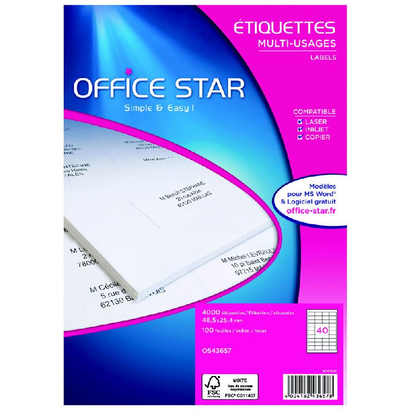 ETIQUETTES ECOLOGIQUES MULTI-USAGES AVERY - 48,5 X 25,4 MM - 100 PLANCHES A4 - BLANCHES - PAQUET DE 4000