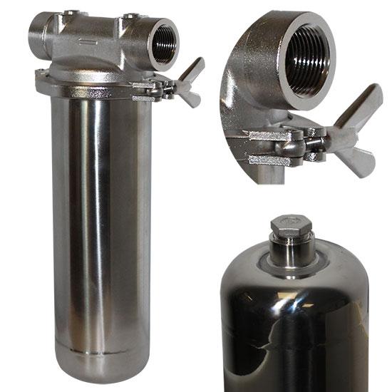 FILTRE INOX 316 INDUSTRIEL 9-3/4 POUCES E/S 3/4 + PURGE