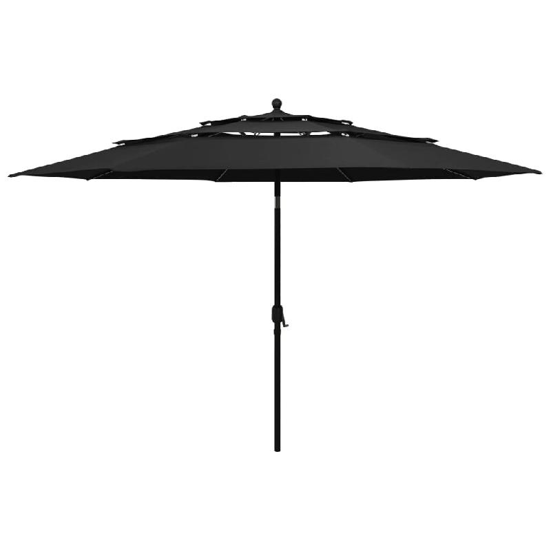 Helloshop26 - Parasol mobilier de jardin à 3 niveaux avec mât en aluminium 3,5 m noir 02_0008760 - 3000468282724_0