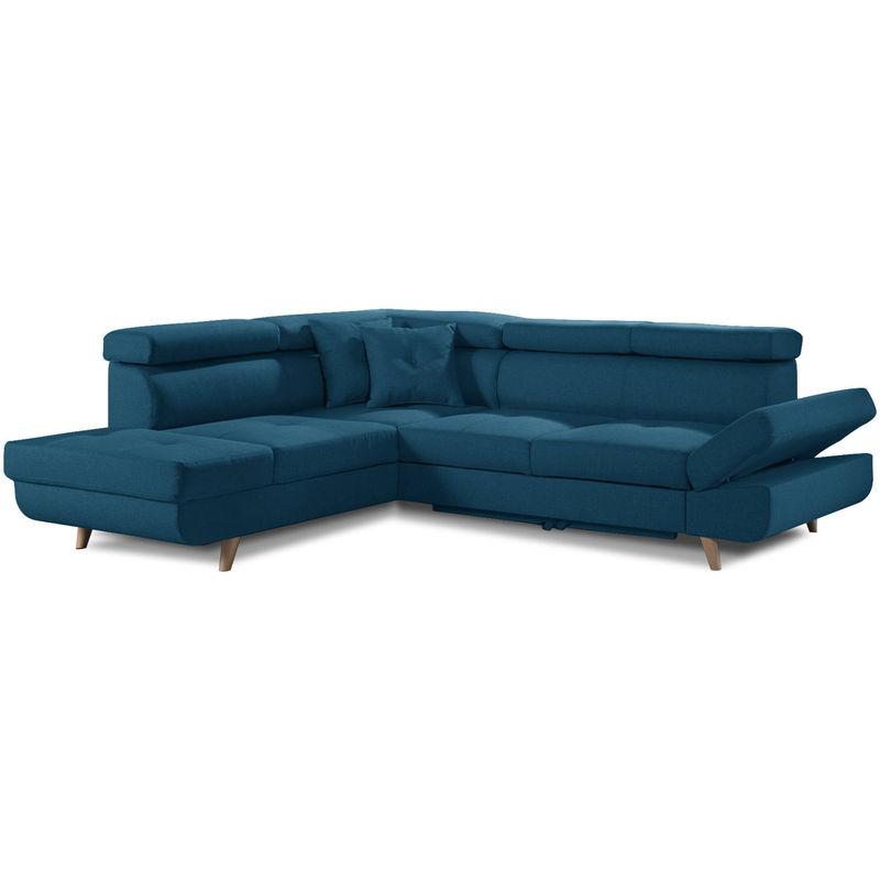 LINEA - CANAPÉ D'ANGLE GAUCHE CONVERTIBLE SCANDINAVE - L 252 X P 190CM - BLEU CANARD