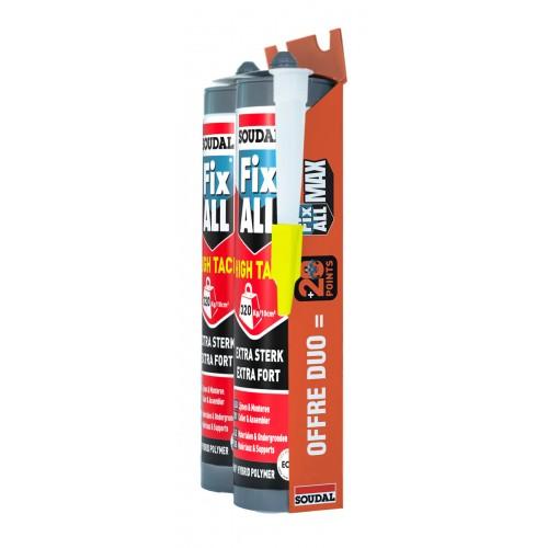 LOT DE 2 MASTIC-COLLES FIX ALL HIGH TACK - 2 X 290 ML + CANULE - BLANC SOUDAL