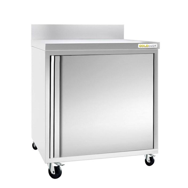 Meuble bas inox 600x600 mm adossée sur roulettes PREMIUM - GOLDINOX - gris inox 3701770808632_0