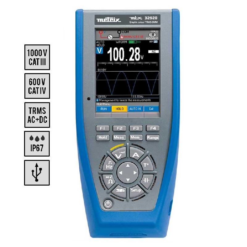 MTX3292-B - Multimètre numérique graphique TRMS AC+DC, 100 kPts, IP67, 100 kHz, Interface USB - METRIX_0