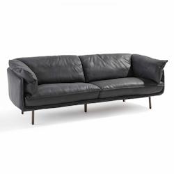 Oviala Business - Canapé en cuir 3 places noir FREYA - cuir aniline 100% vachette - 219x86x77 cm_0