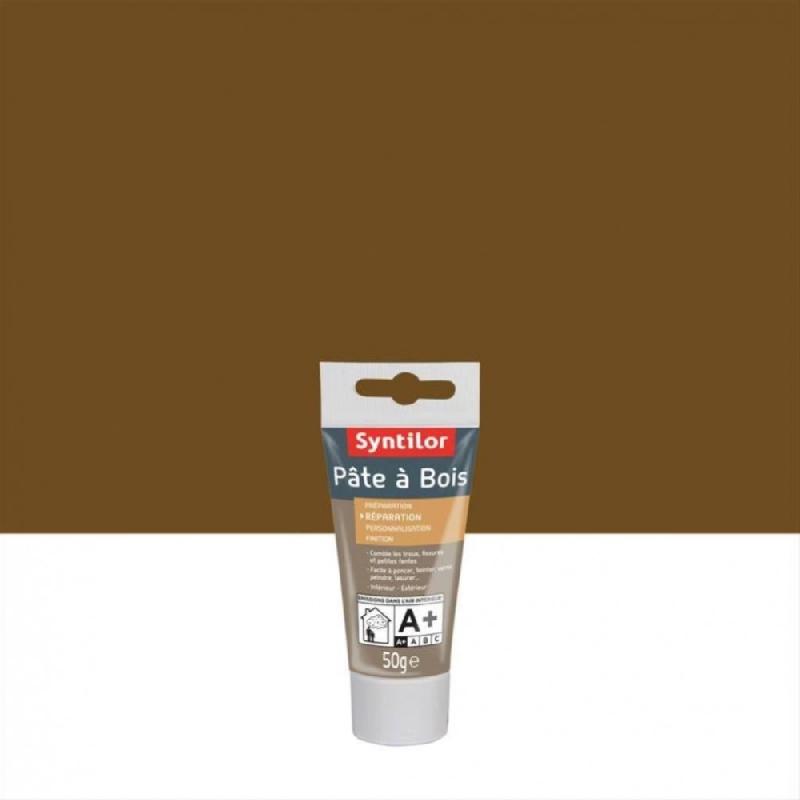 Pâte à bois SYNTILOR - chêne foncé - 50 g - idéal pour reboucher trous et fissures_0