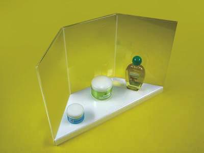 Présentoir podium triptyque - modèle déposé INPI - plexi blanc 3mm avec porte-étiquette transparent 2mm_0