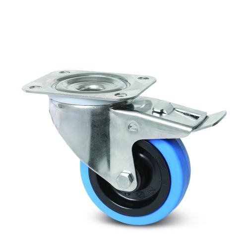 ROULETTE PIVOTANTE BLEUE À BLOCAGE TOTAL - MILIEU ALIMENTAIRE -Ø 100MM- ALPHA TENTE