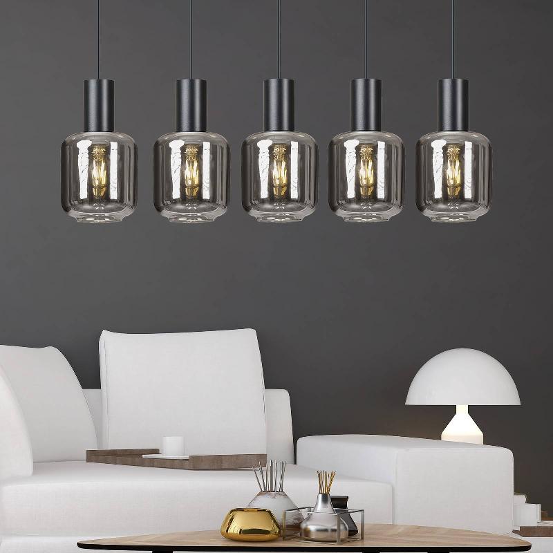 EMIBIG LIGHTING SUSPENSION SMOKE À VERRE FUMÉ, 5 LAMPES