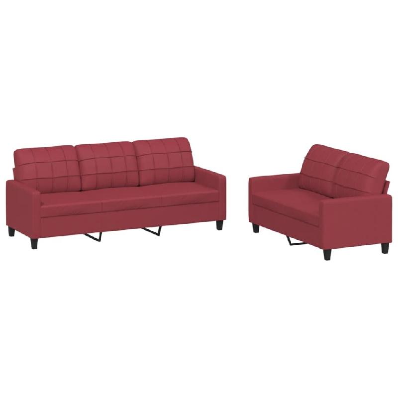 VidaXL Ensemble de canapés 2 pcs et coussins Rouge bordeaux Similicuir Modèle Jardin Pro - 3201381_0