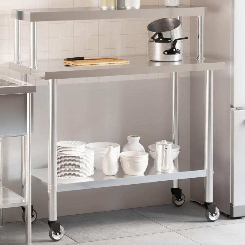 Vidaxl table de travail de cuisine avec étagère 110x55x120 cm inox 3208898_0