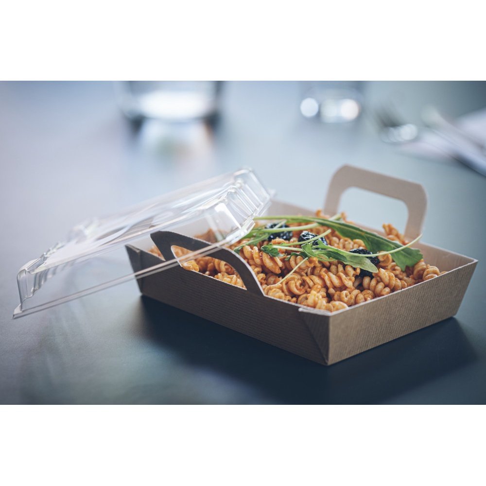 150 paniers chauds Vision+® en kraft brun S 750 ml - avec couvercle transparent et revêtement ingraissable_0