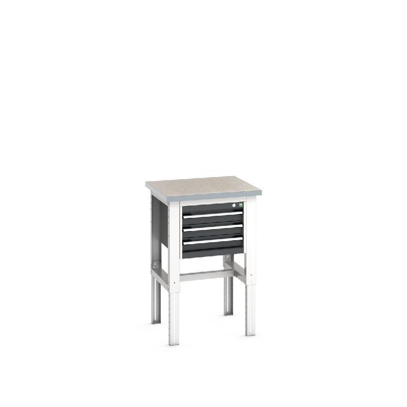 Desserte Fixe Cubio Lino - 3 tiroirs - Hauteur réglable - Plateau lino 40 mm - Charge lourde_0