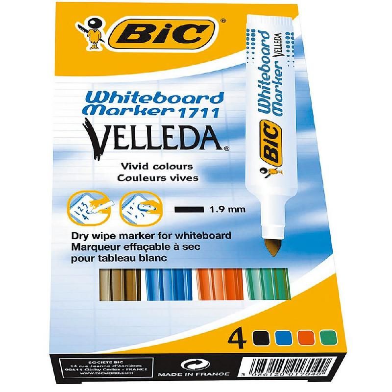 BIC MARQUEUR BIC VELLEDA - 1711 - POINTE OGIVE - COLORIS ASSORTIS - POCHETTE DE 4