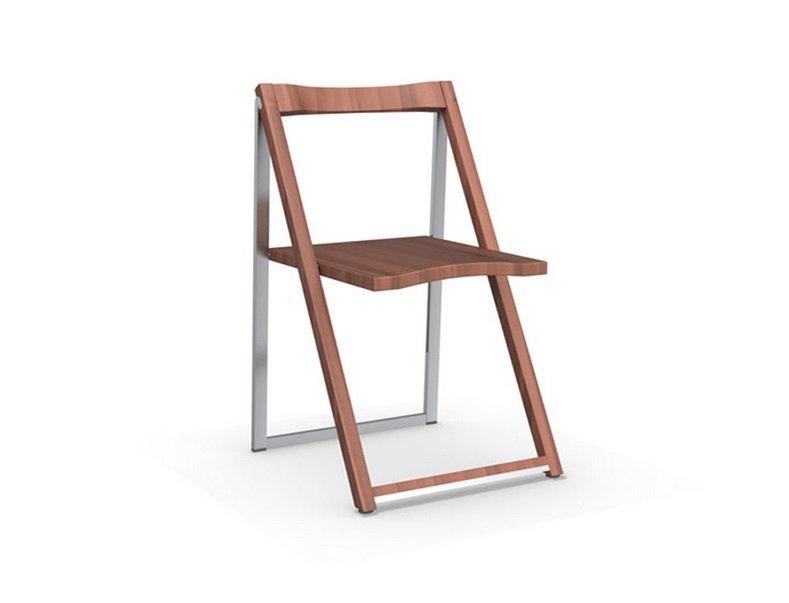 Chaise pliante SKIP - noyer et aluminium satiné - design moderne et gain de place_0