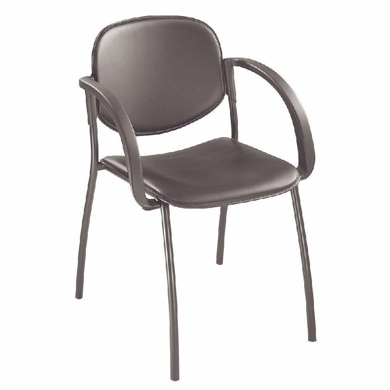 FAUTEUIL VISITEUR LEXIA - CROÛTE DE CUIR - NOIR - PIEDS MÉTAL NOIR (PRIX À L'UNITÉ)