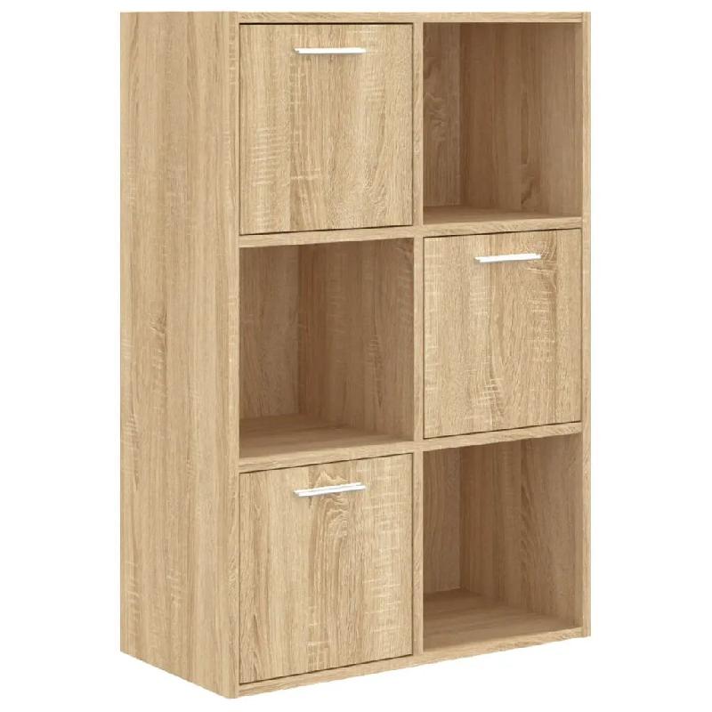 Helloshop26 - Armoire de rangement moderne étagère bois 60 x 29 x 90 cm avec 3 cubes ouverts et portes en bois d'ingénierie chêne 02_0047651 - ver_0