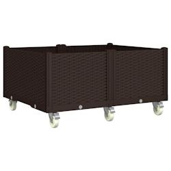 Helloshop26 - Jardinière bac lit surélevé plantes fleurs terrasse jardin à roulettes 100 x 80 x 54 cm PP marron 02_0038829 - 3000217942732_0