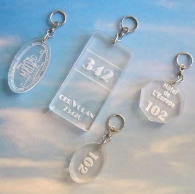 Porte-clés gravé laser transparent - Plexiglas ou imitation verre - Fabrication sur mesure_0